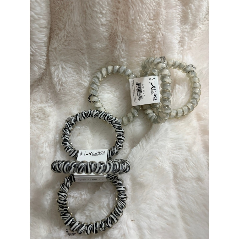 TELETIES Spiral Hair Ties 6 Pack Zebra and Grey Hound No Rip Coils